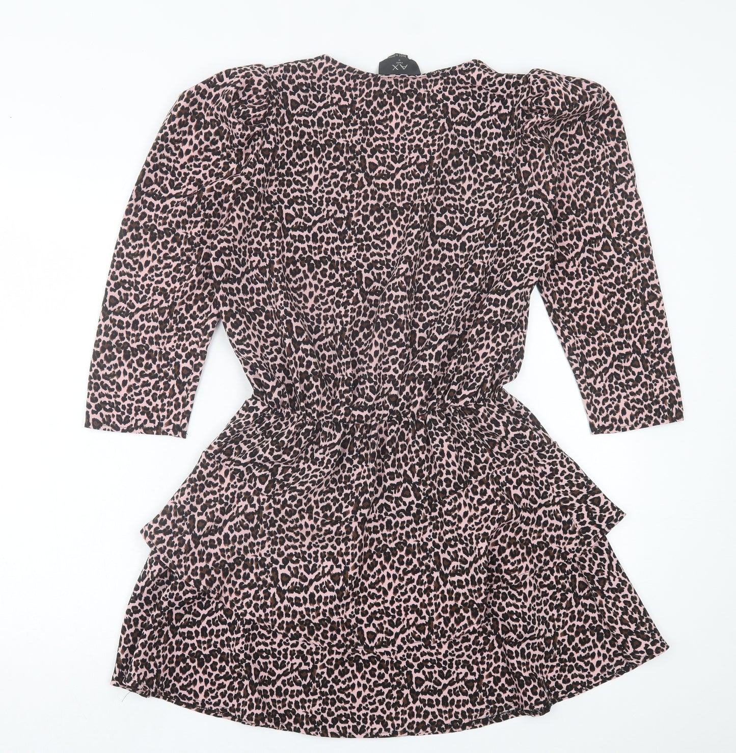 AX Paris Womens Pink Animal Print Polyester A-Line Size 8 V-Neck Pullover