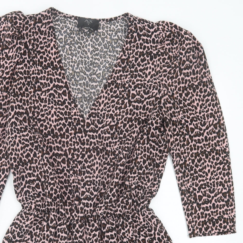 AX Paris Womens Pink Animal Print Polyester A-Line Size 8 V-Neck Pullover
