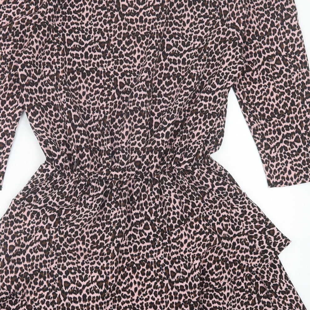 AX Paris Womens Pink Animal Print Polyester A-Line Size 8 V-Neck Pullover
