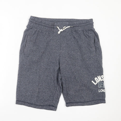 Lonsdale Mens Blue Cotton Sweat Shorts Size L L10 in Regular Tie