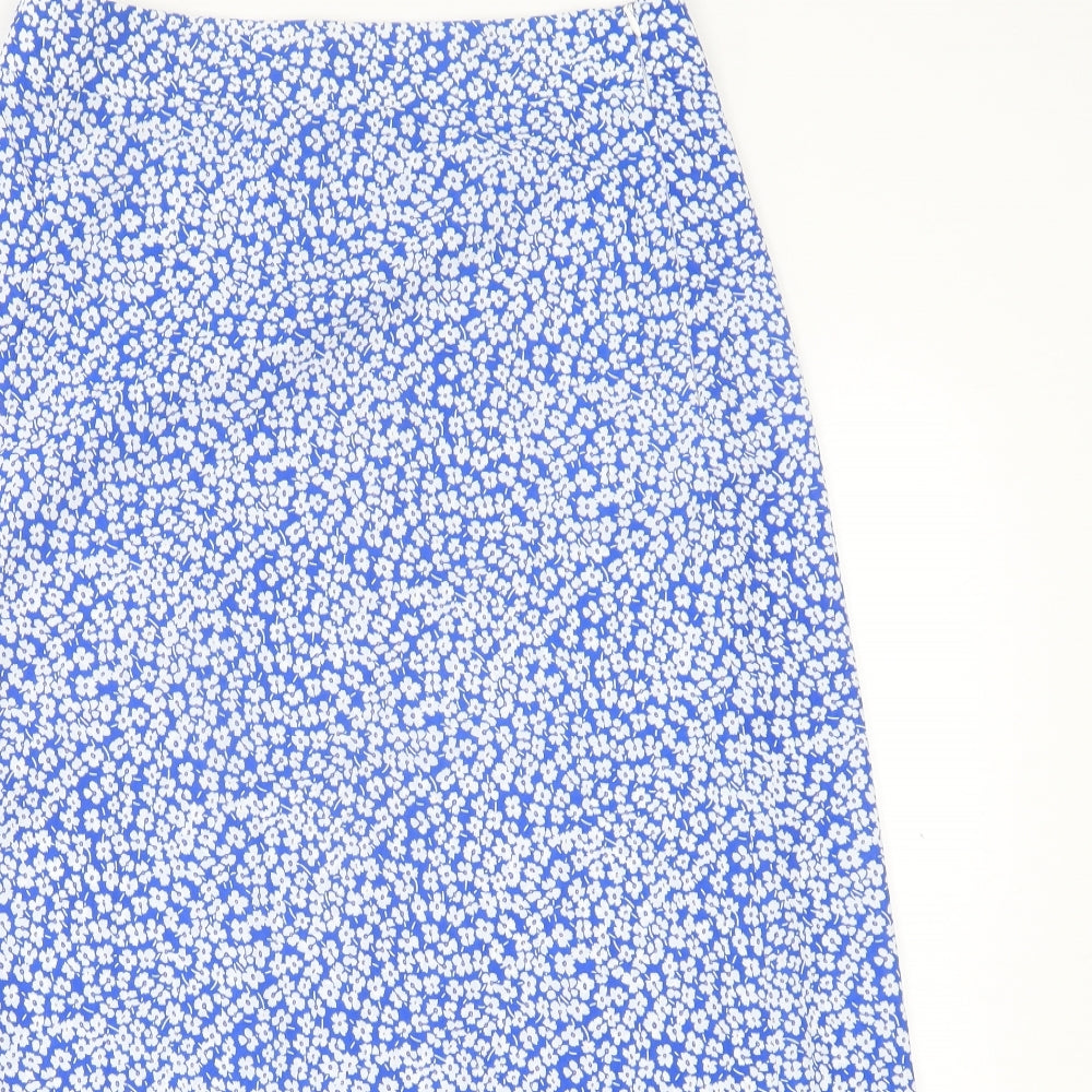SheIn Womens Blue Floral Polyester A-Line Skirt Size M Zip