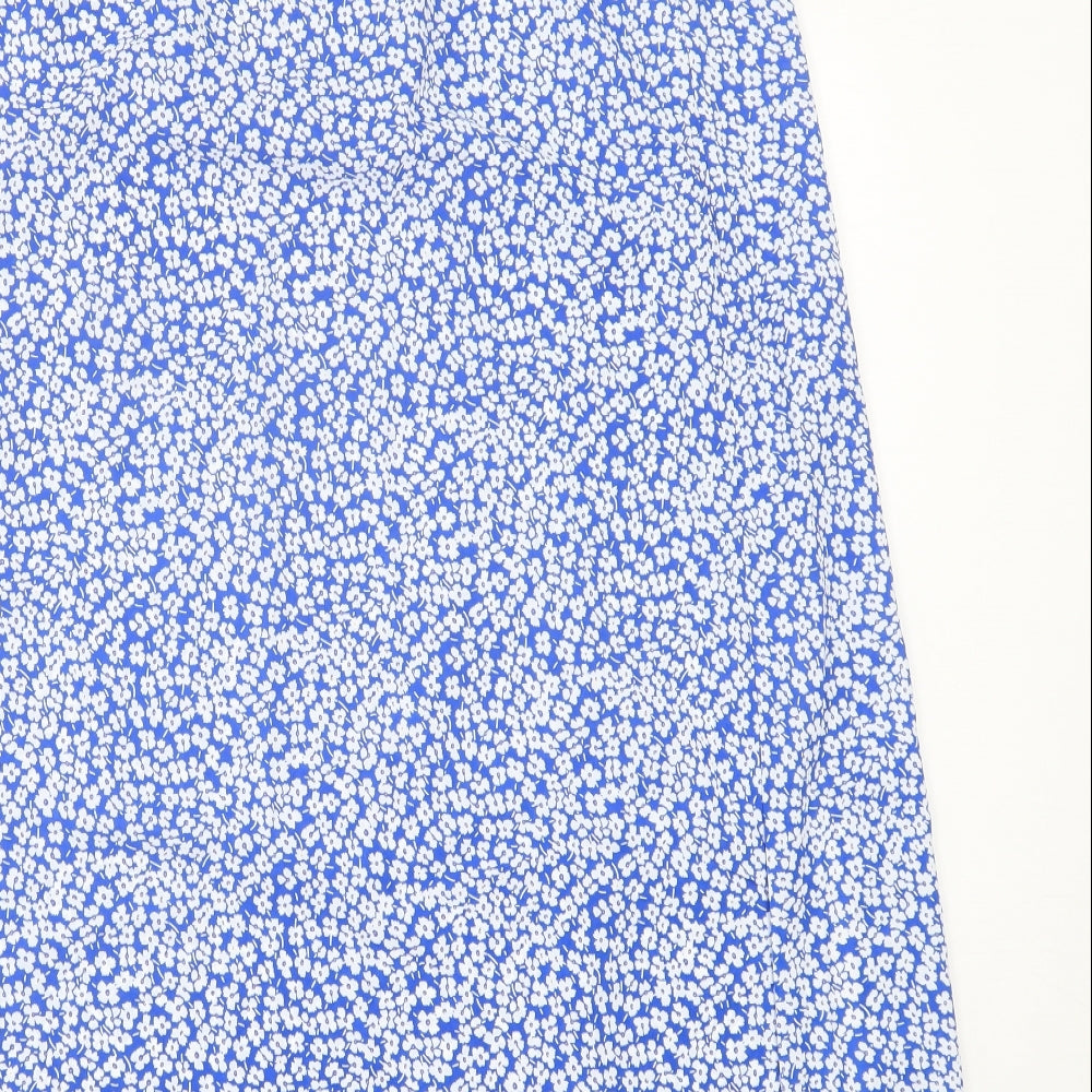 SheIn Womens Blue Floral Polyester A-Line Skirt Size M Zip