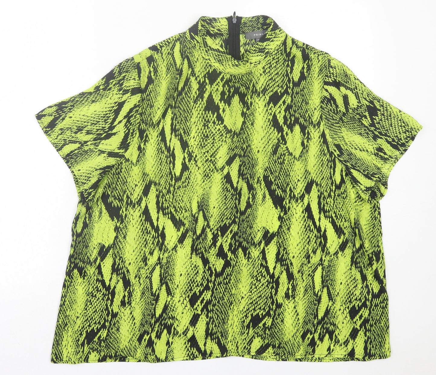 Primark Womens Green Animal Print Polyester Basic T-Shirt Size 18 High Neck