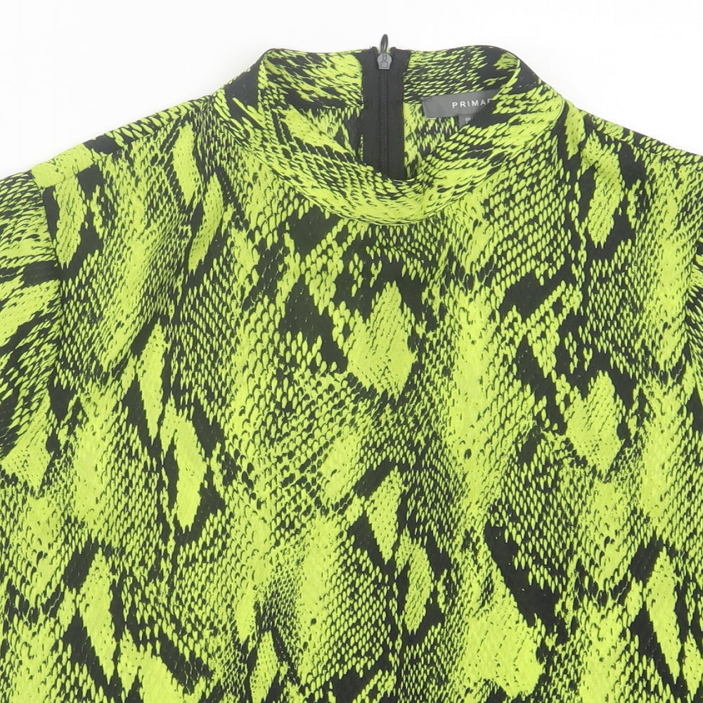 Primark Womens Green Animal Print Polyester Basic T-Shirt Size 18 High Neck