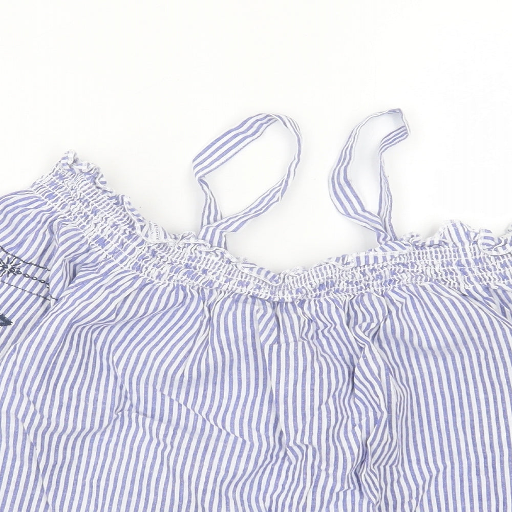 Primark Womens Blue Striped Cotton Basic Blouse Size 10 Square Neck