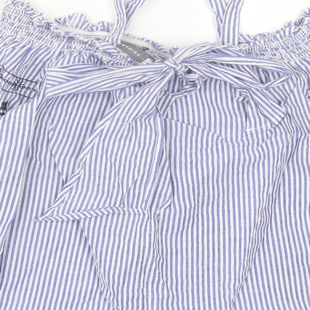 Primark Womens Blue Striped Cotton Basic Blouse Size 10 Square Neck