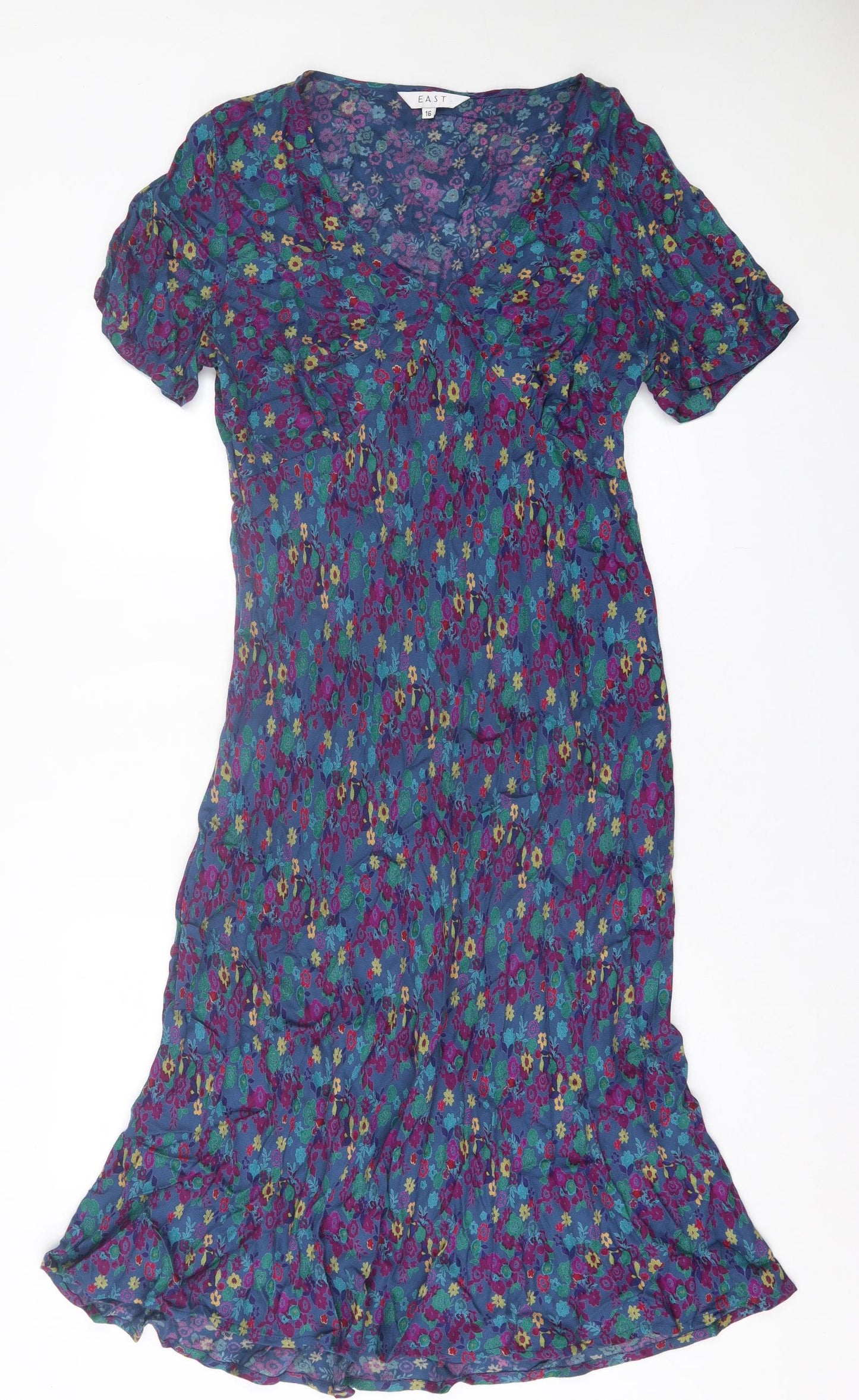 EAST Womens Multicoloured Floral Viscose A-Line Size 16 V-Neck Zip