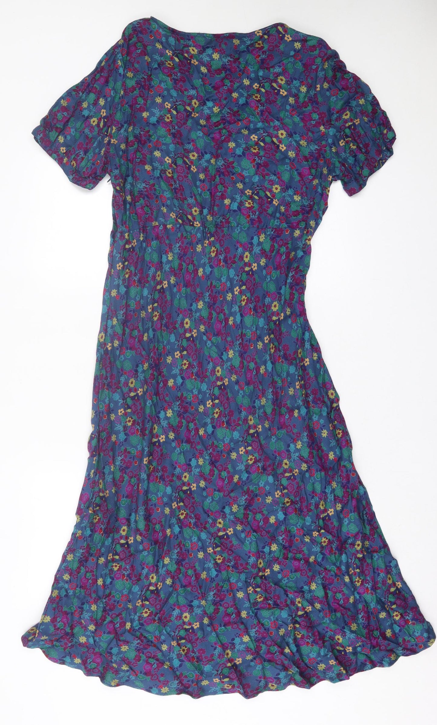 EAST Womens Multicoloured Floral Viscose A-Line Size 16 V-Neck Zip