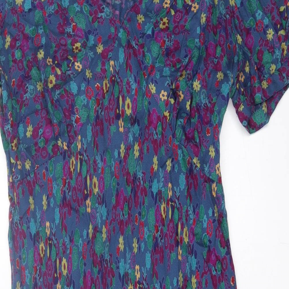 EAST Womens Multicoloured Floral Viscose A-Line Size 16 V-Neck Zip