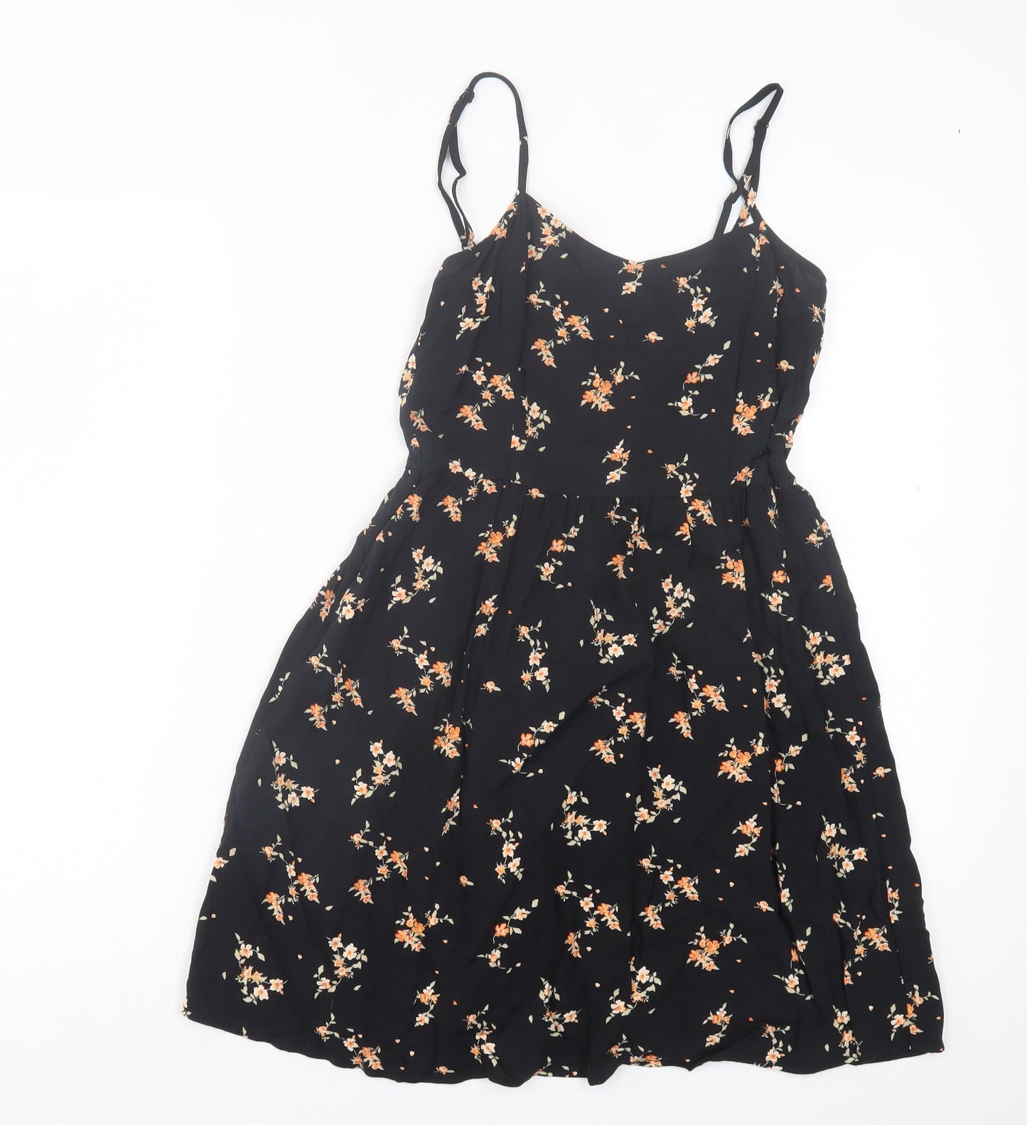 H&M Womens Black Floral Viscose A-Line Size 10 V-Neck Pullover