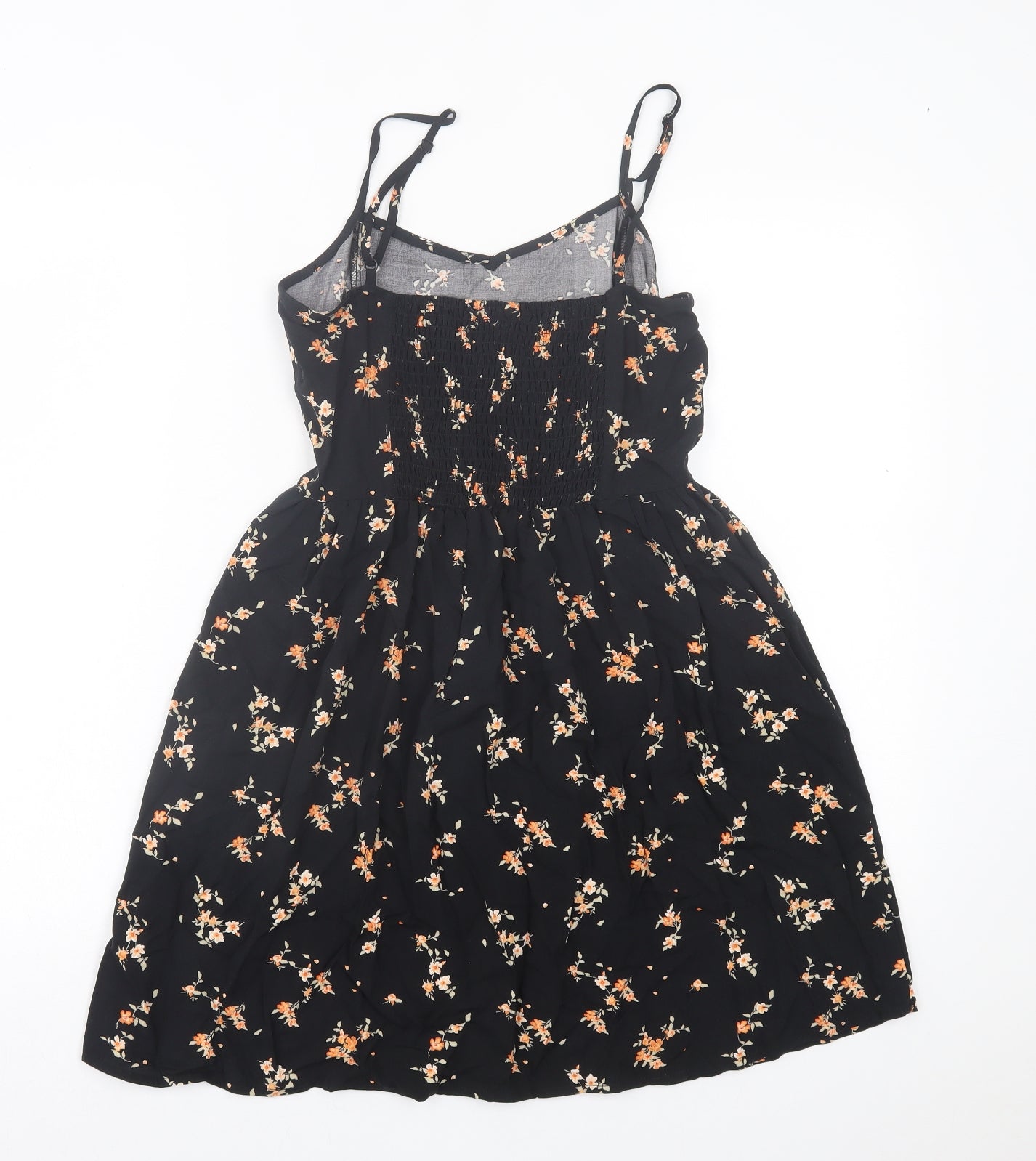 H&M Womens Black Floral Viscose A-Line Size 10 V-Neck Pullover