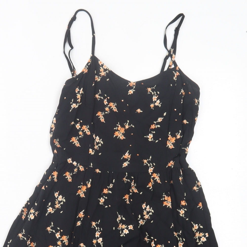 H&M Womens Black Floral Viscose A-Line Size 10 V-Neck Pullover