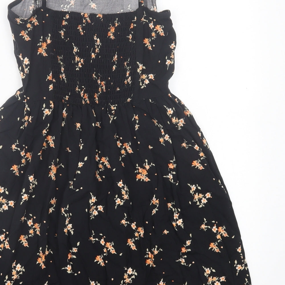 H&M Womens Black Floral Viscose A-Line Size 10 V-Neck Pullover