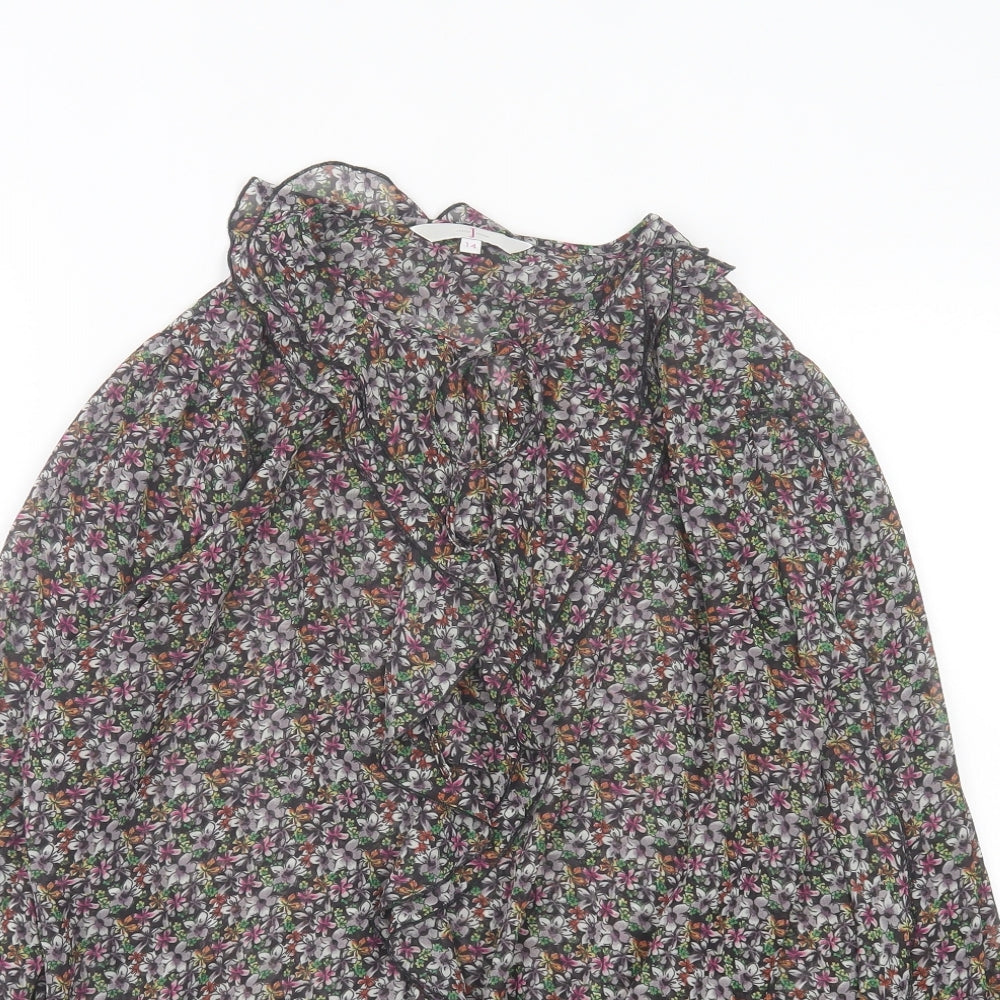 Jasper Conran Womens Multicoloured Floral Polyester Basic Blouse Size 14 V-Neck