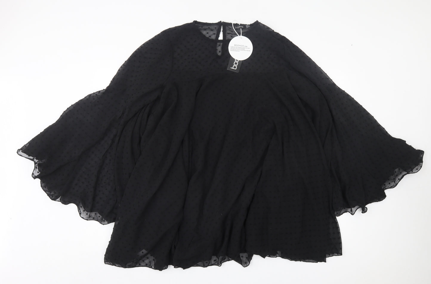 Boohoo Womens Black Polka Dot Polyester A-Line Size 18 Crew Neck Button