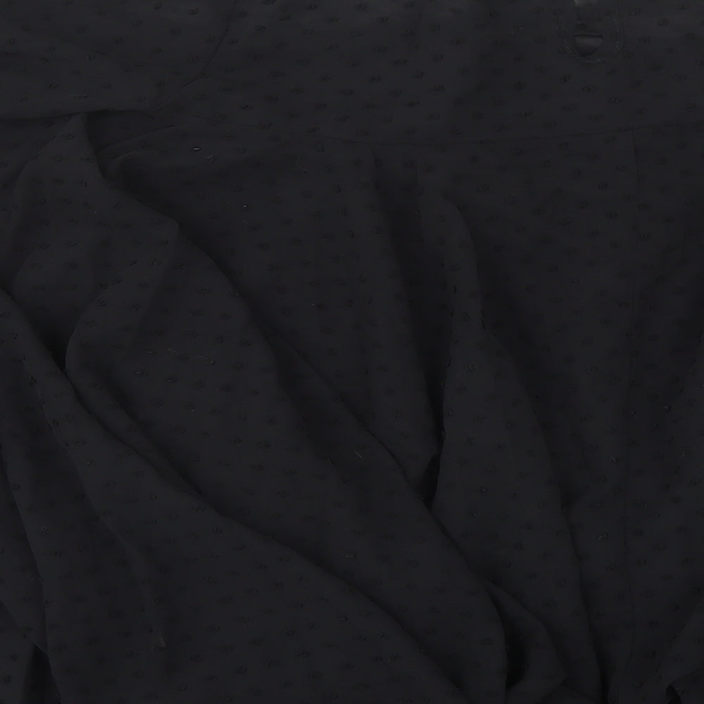 Boohoo Womens Black Polka Dot Polyester A-Line Size 18 Crew Neck Button