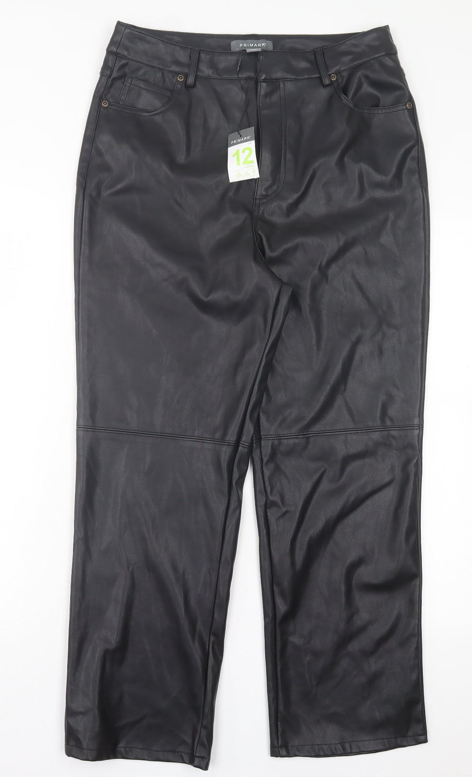 Primark Womens Black Polyester Trousers Size 12 L26 in Regular Hook & Eye