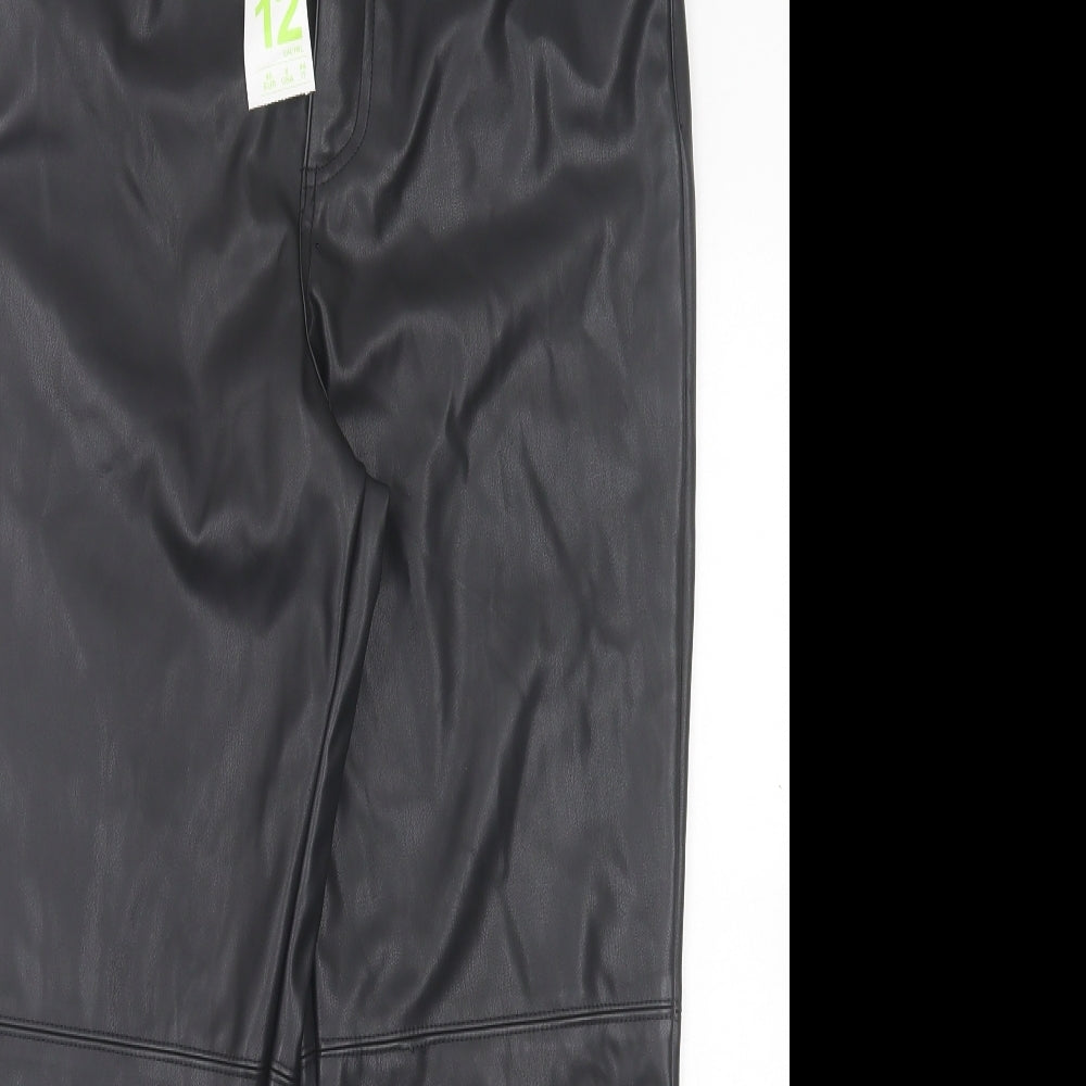 Primark Womens Black Polyester Trousers Size 12 L26 in Regular Hook & Eye