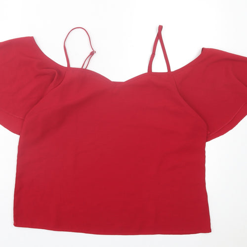 SheIn Womens Red Polyester Basic Blouse Size L V-Neck