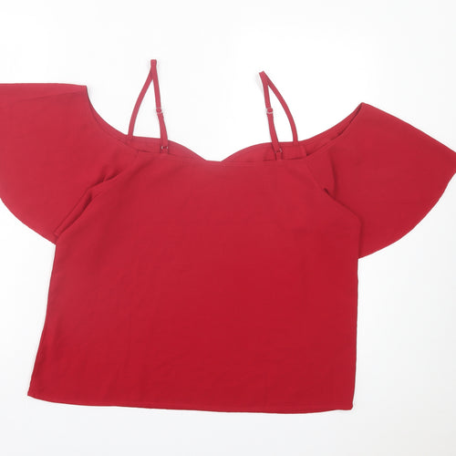 SheIn Womens Red Polyester Basic Blouse Size L V-Neck