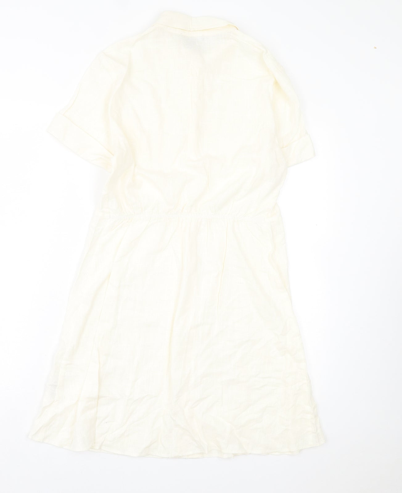 Primark Womens Ivory Linen A-Line Size 10 Collared Button