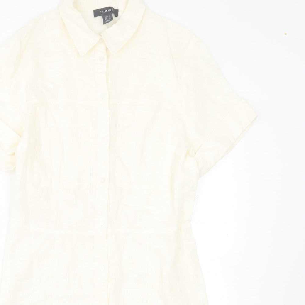 Primark Womens Ivory Linen A-Line Size 10 Collared Button