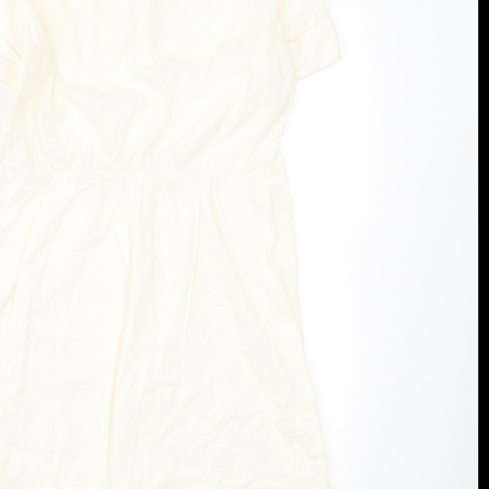 Primark Womens Ivory Linen A-Line Size 10 Collared Button
