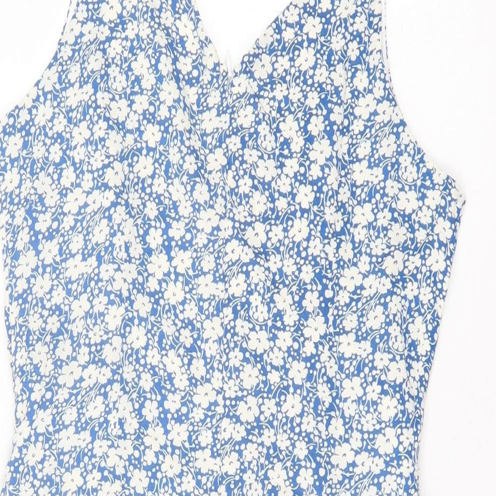 SheIn Womens Blue Floral Polyester A-Line Size M V-Neck Zip