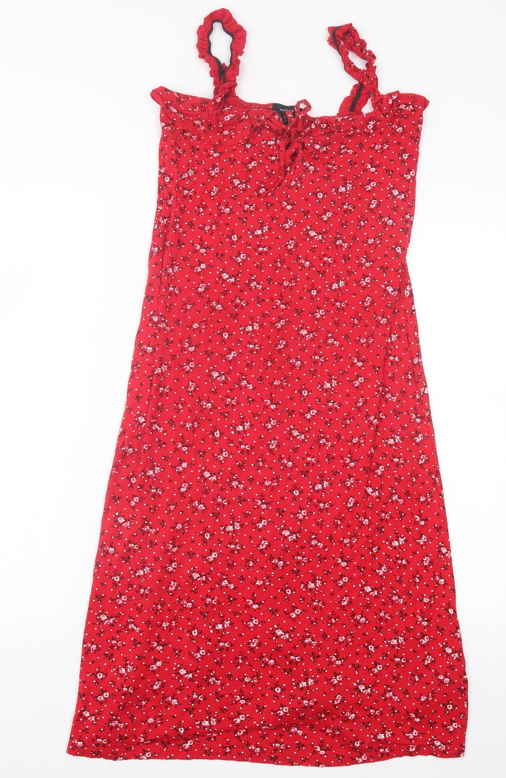 New Look Womens Red Floral Viscose A-Line Size 12 V-Neck Pullover