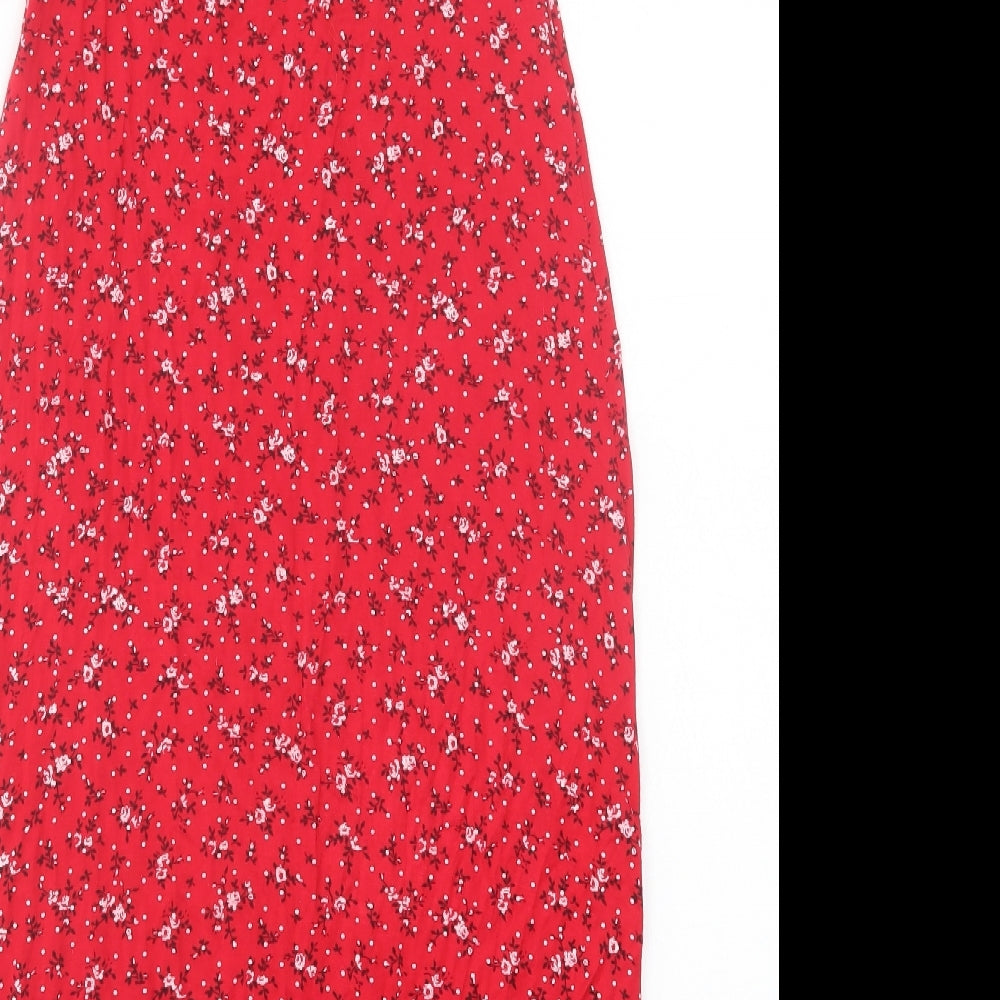 New Look Womens Red Floral Viscose A-Line Size 12 V-Neck Pullover