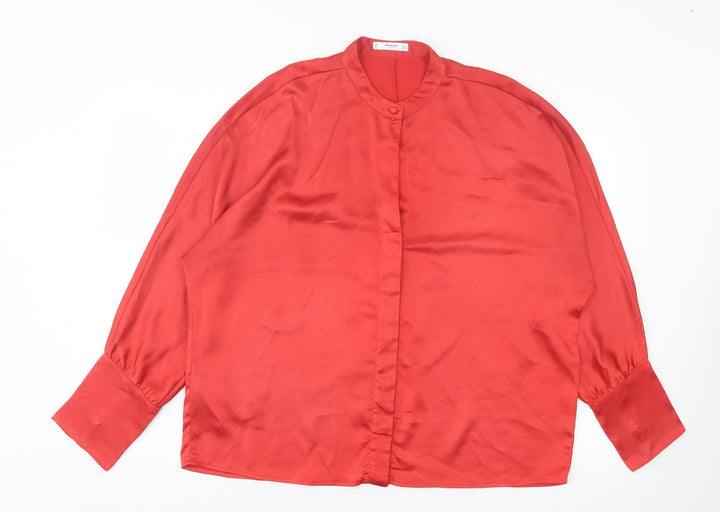 Mango Womens Red Polyester Basic Blouse Size L Crew Neck