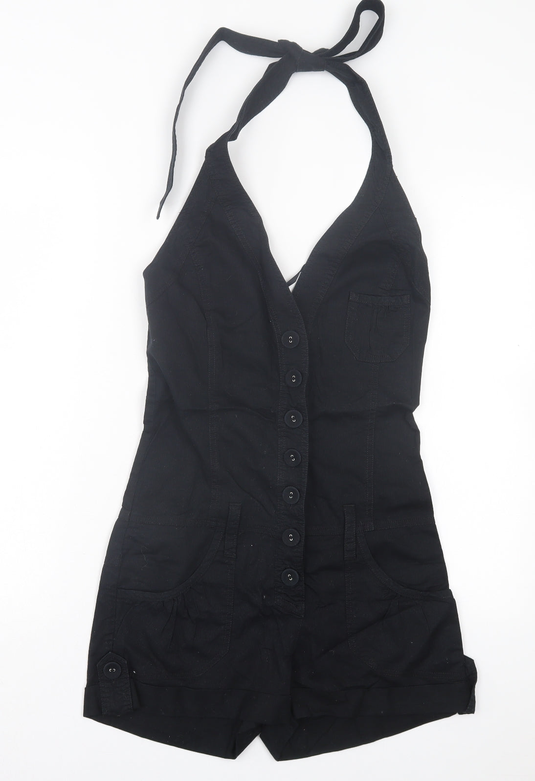 Look Womens Black Cotton Playsuit One-Piece Size 8 Tie