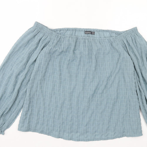Boohoo Womens Blue Polyester Basic Blouse Size 14 Boat Neck