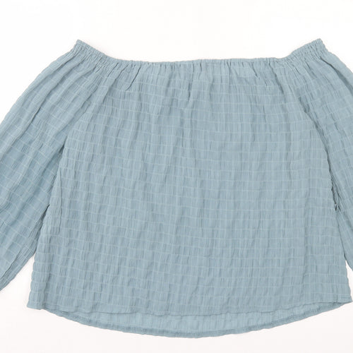 Boohoo Womens Blue Polyester Basic Blouse Size 14 Boat Neck
