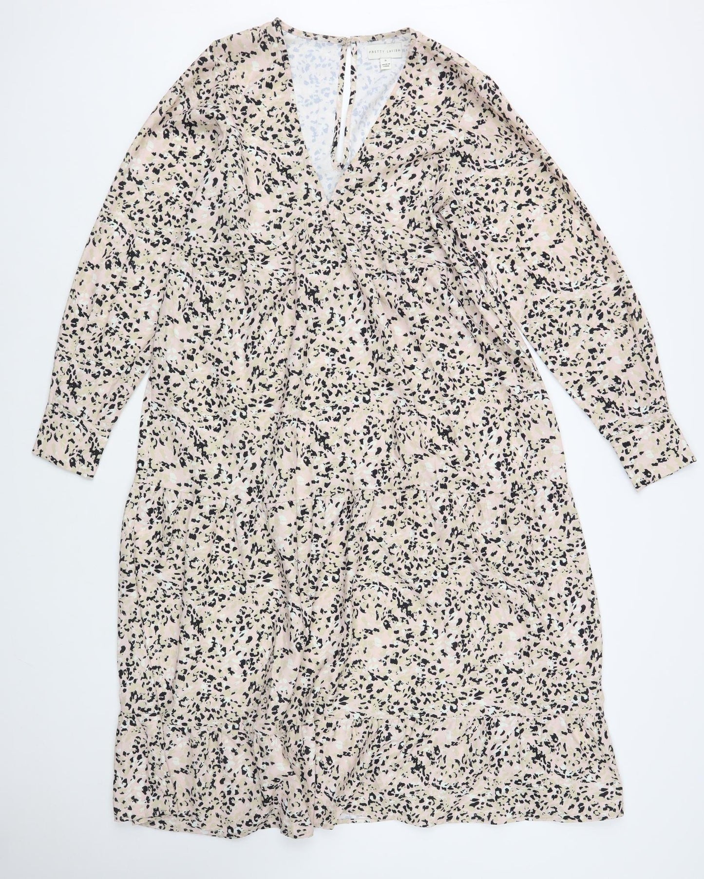 Pretty Lavish Womens Pink Animal Print Polyester Maxi Size S V-Neck Button