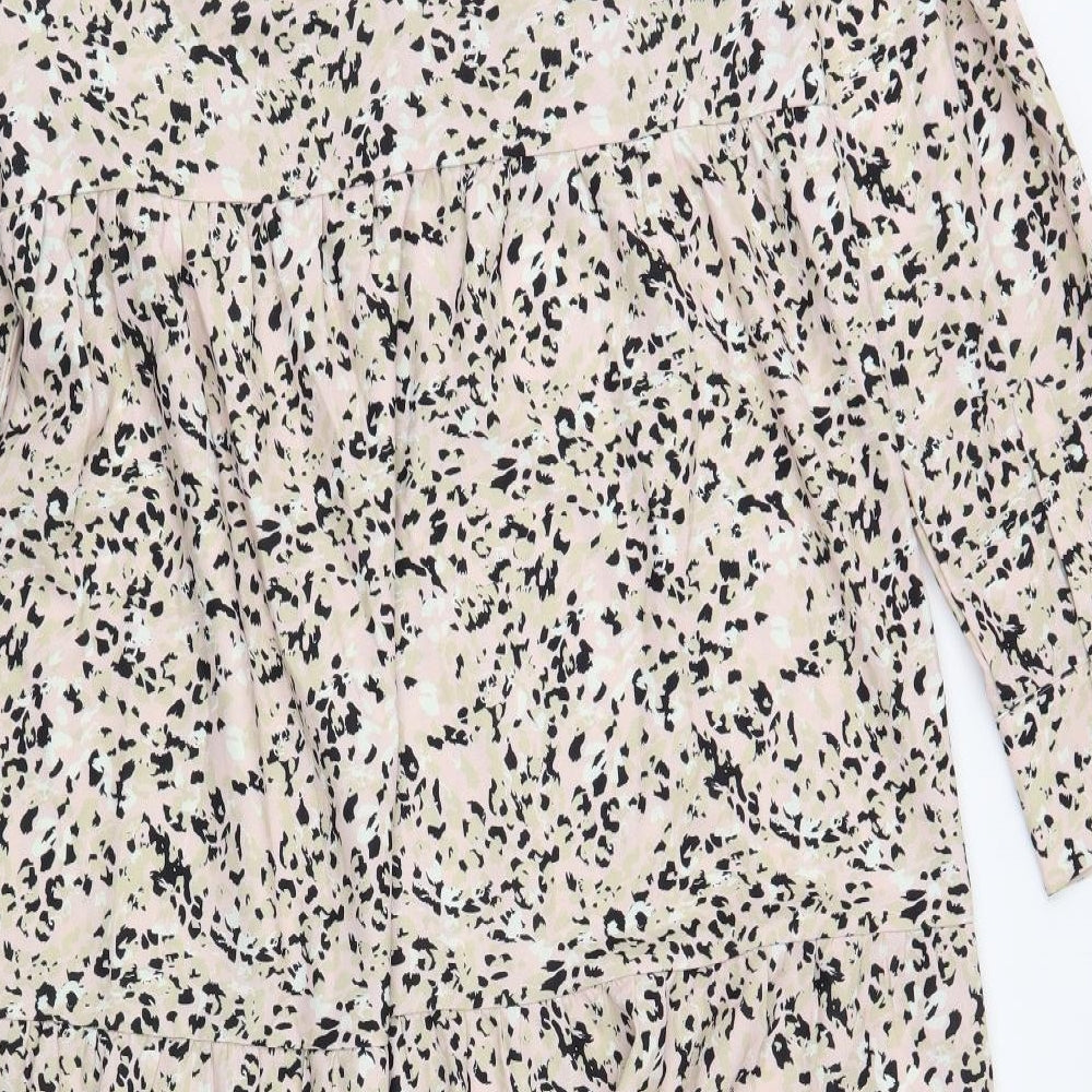 Pretty Lavish Womens Pink Animal Print Polyester Maxi Size S V-Neck Button