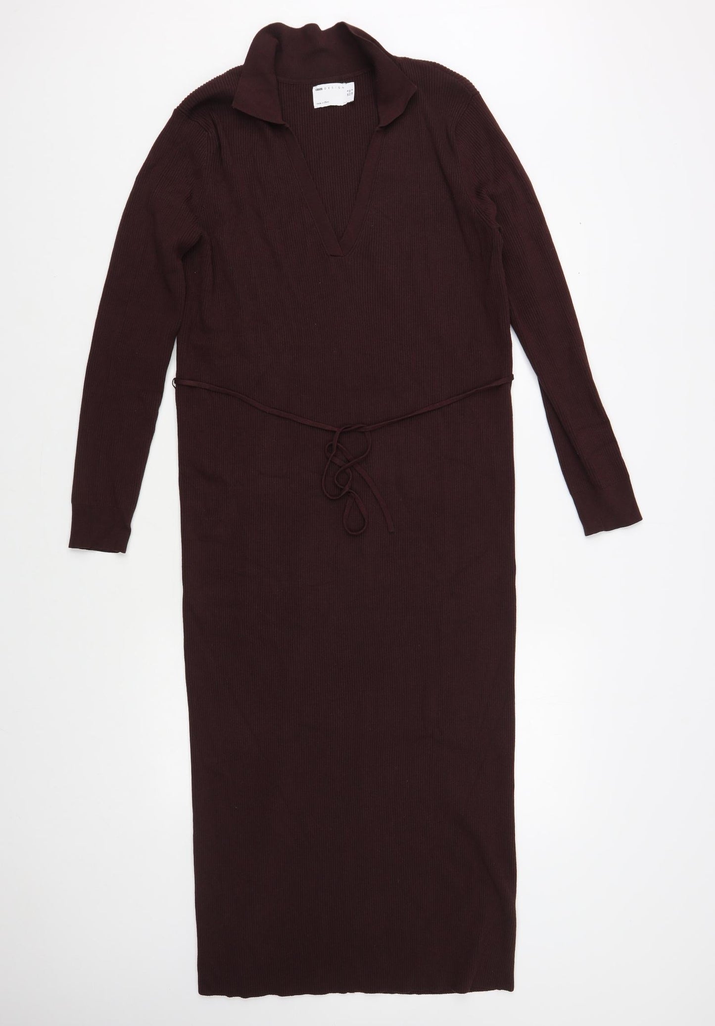 ASOS Womens Brown Viscose Jumper Dress Size 8 V-Neck Pullover