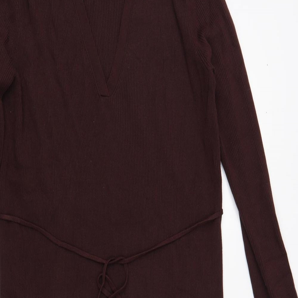 ASOS Womens Brown Viscose Jumper Dress Size 8 V-Neck Pullover