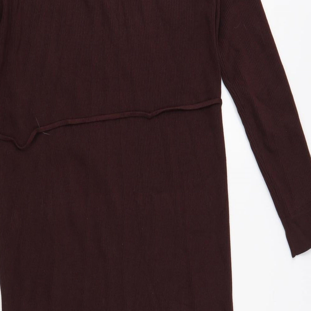 ASOS Womens Brown Viscose Jumper Dress Size 8 V-Neck Pullover