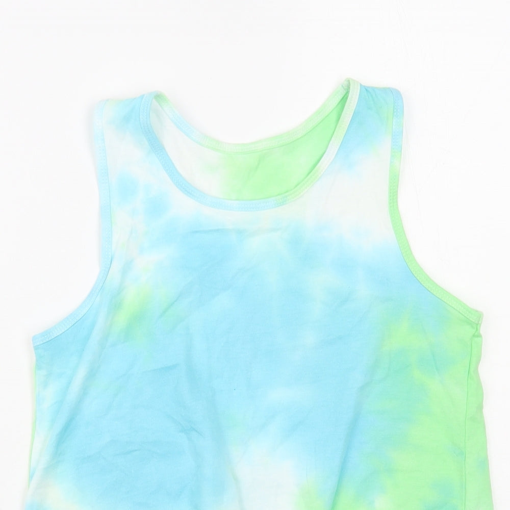 Dunnes Stores Womens Blue Cotton Basic Tank Size S Round Neck - Tie-Dye