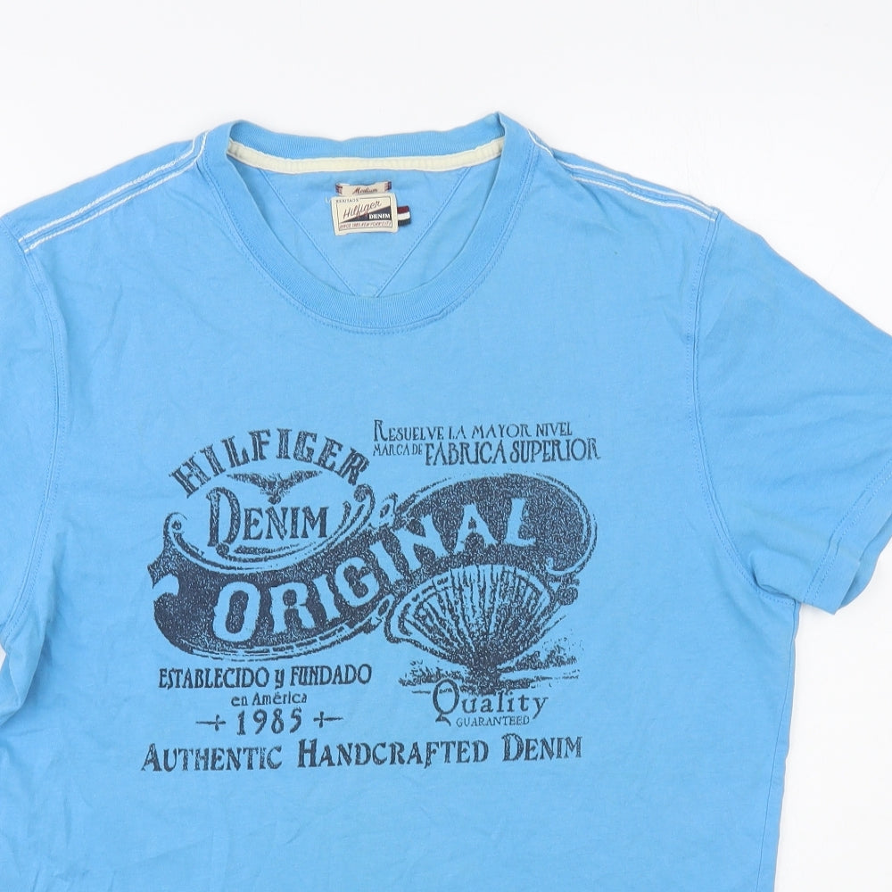 Hilfiger Denim Mens Blue Cotton T-Shirt Size M Crew Neck