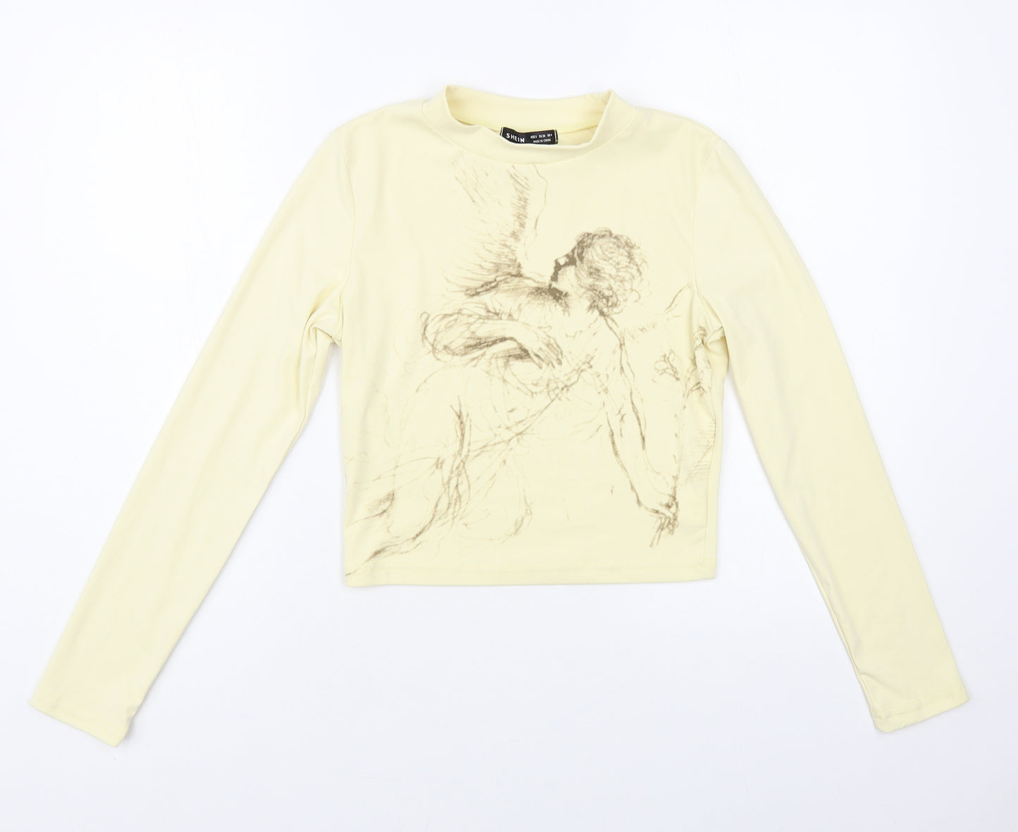 SheIn Womens Beige Polyester Cropped Blouse Size S Mock Neck - Angel