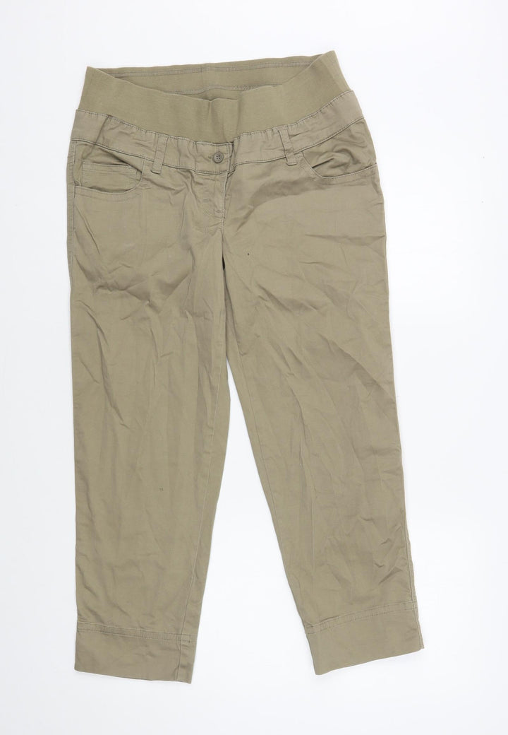 United Colors of Benetton Womens Beige Cotton Cropped Trousers Size S L25 in Regular Button - Maternity
