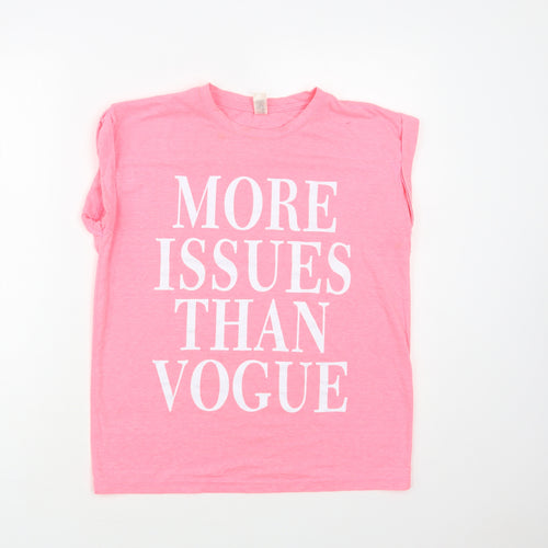 American Authentic Womens Pink Polyester Basic T-Shirt Size S Crew Neck - Vogue