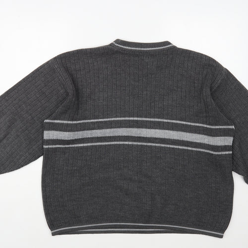 Preworn Womens Grey Crew Neck Striped Acrylic Pullover Jumper Size L