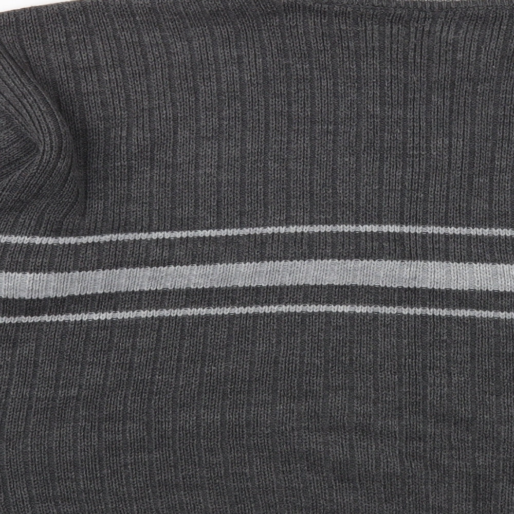 Preworn Womens Grey Crew Neck Striped Acrylic Pullover Jumper Size L