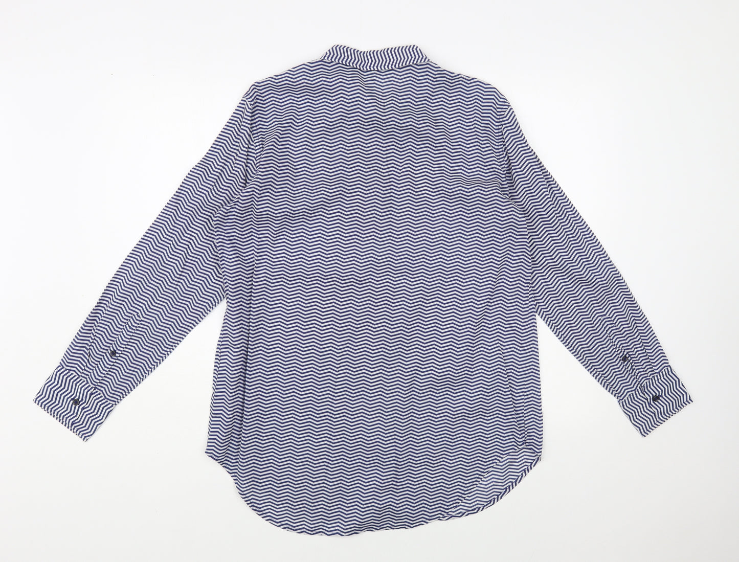 United Colors of Benetton Womens Blue Striped Cotton Basic Button-Up Size M Collared
