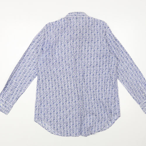 United Colors of Benetton Womens Blue Geometric Cotton Basic Button-Up Size M Collared