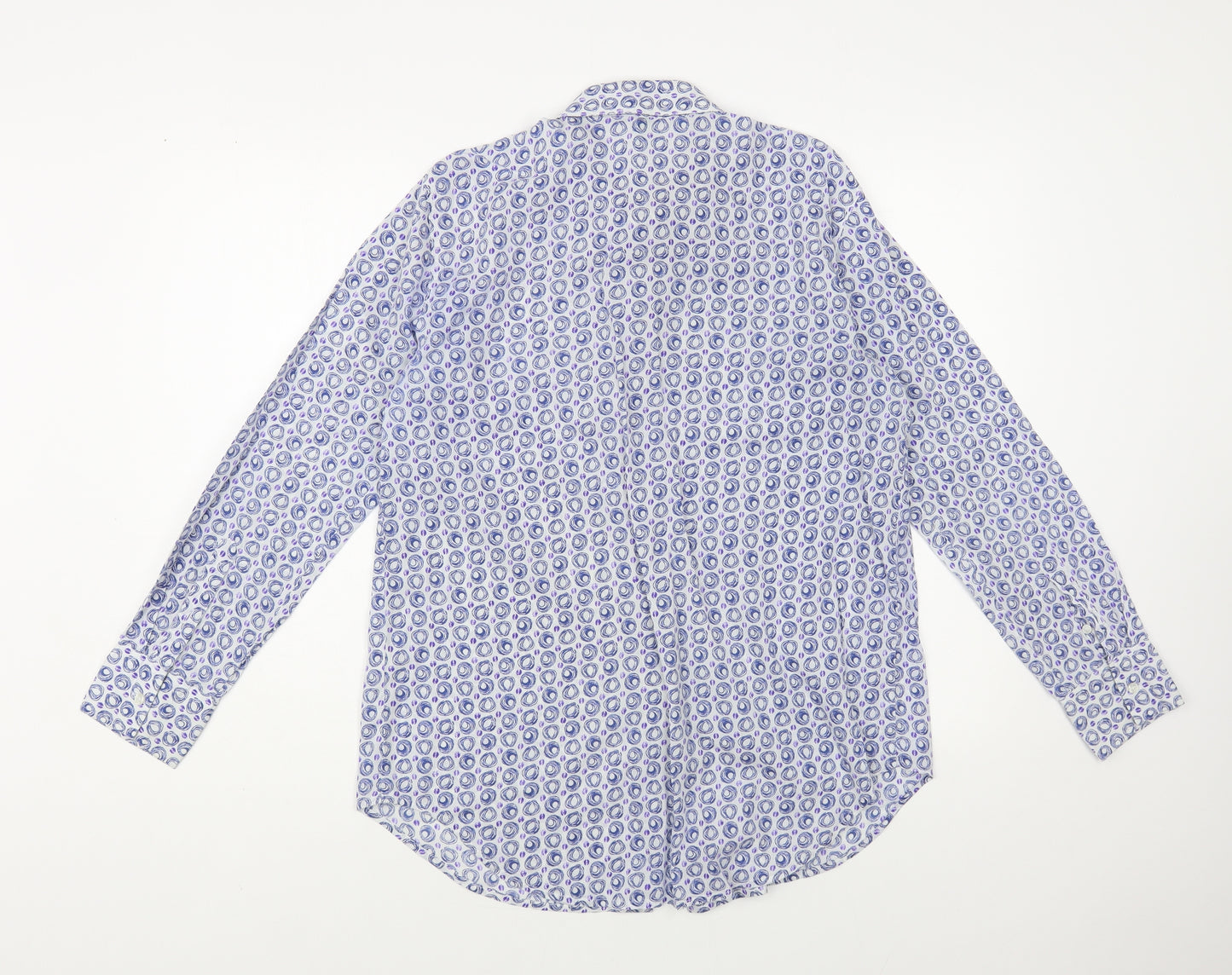 United Colors of Benetton Womens Blue Geometric Cotton Basic Button-Up Size M Collared