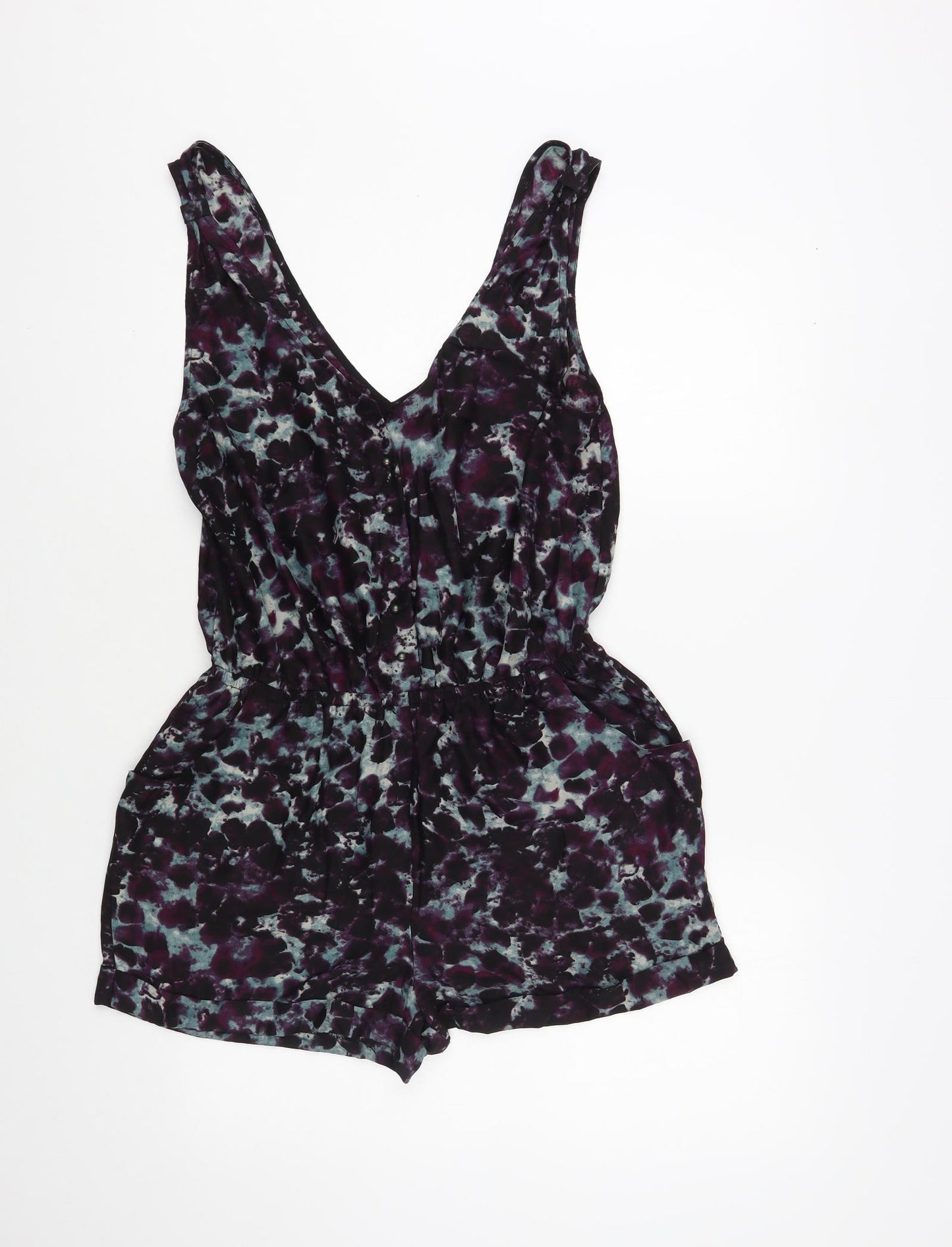 Kimchi Blue Womens Black Animal Print Polyester Playsuit One-Piece Size M Pullover
